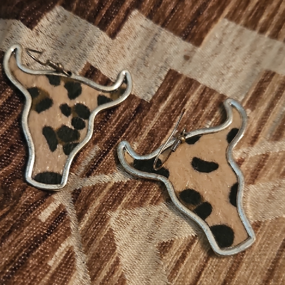 Cow Print Bull Head Earrings